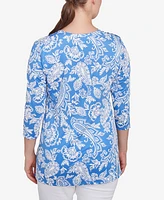 Ruby Rd. Petite Jacobean Paisley Puff Print V-Neck Top