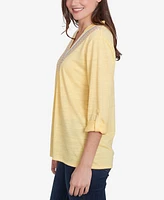 Ruby Rd. Petite Soft Relaxed Textured Trim V-Neck Top