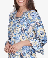 Ruby Rd. Petite Bohemian Floral Puff Print Crew Neck Top