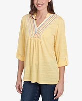 Ruby Rd. Petite Soft Relaxed Textured Trim V-Neck Top