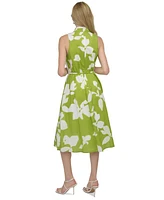 Dkny Women's Cotton V-Neck Belted A-Line Midi Dress