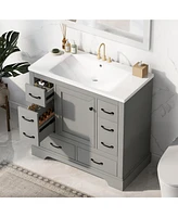 36" Bathroom Vanity with Sink Combo, Six Drawers, Multi-Functional Drawer Divider, Adjustable Shelf, Grey