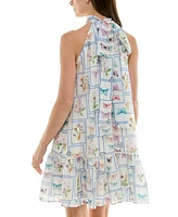 Taylor Women's Bow-Back Halter Mock Neck Trapeze Dress