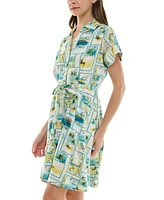 Taylor Petite Printed Short-Sleeve Belted Shirtdress