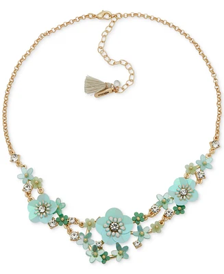 lonna & lilly Gold-Tone Mixed Stone Flower Statement Necklace, 16" + 3" extender