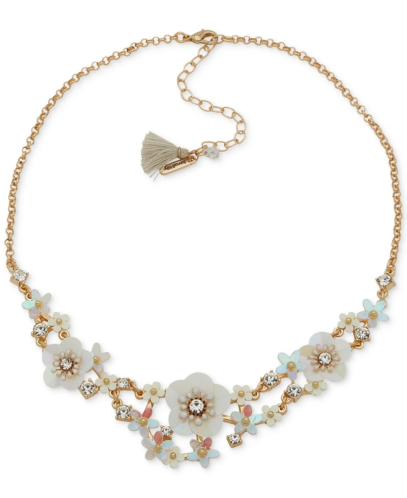 lonna & lilly Gold-Tone Mixed Stone Flower Statement Necklace, 16" + 3" extender