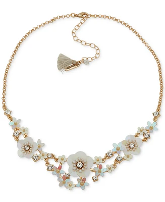 lonna & lilly Gold-Tone Mixed Stone Flower Statement Necklace, 16" + 3" extender