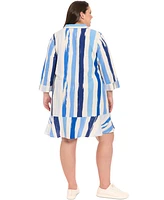 London Times Plus Printed Flounce-Hem Shift Dress
