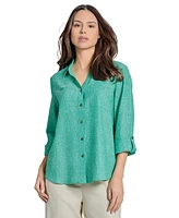 Jones New York Women's Linen-Blend Roll-Tab Shirt
