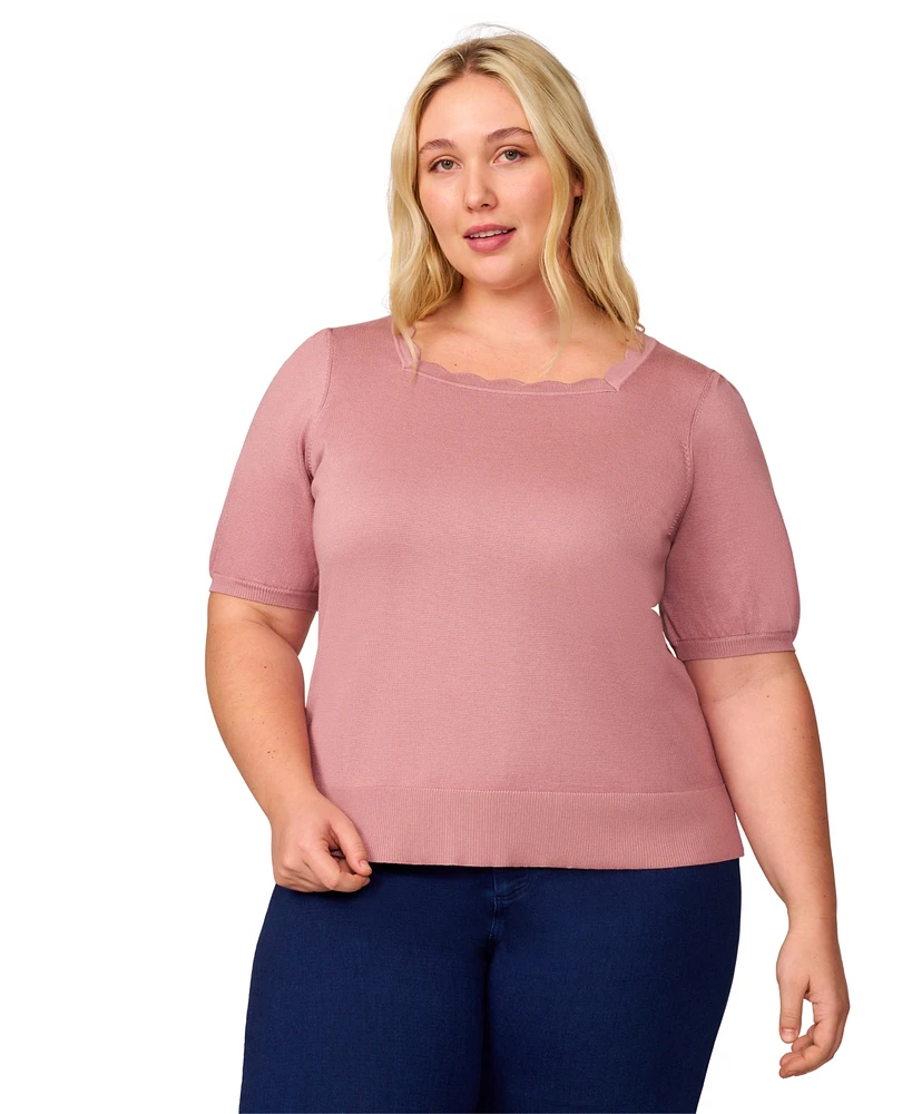 Melissa Paige Plus Elbow-Sleeve Scalloped-Neck Sweater, Exclusively
