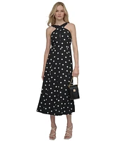 Dkny Petite Polka-Dot Crisscross Halter Midi Dress