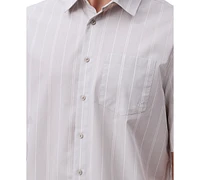 Calvin Klein Men's Relaxed Fit Short Sleeve Poplin Striped Button-Front Shirt