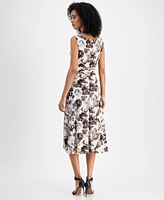 Connected Women's Floral Ruched-Waist Midi Dress