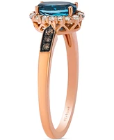 Le Vian London Blue Topaz (3/4 ct. t.w.) & Diamond (1/5 ct. t.w.) Oval Halo Ring in 14k Rose Gold