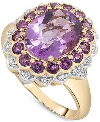 Rose de France (2-1/10 ct. t.w.), Amethyst (1/2 ct. t.w.) & Diamond (1/20 ct. t.w.) Statement Ring in 14k Gold