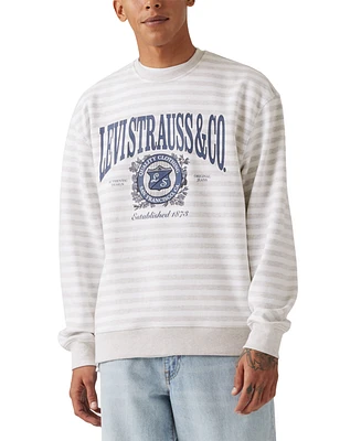 Levi's Men's Relaxed Fit Long Sleeve Logo Graphic Striped Crewneck Sweatshirt