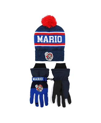 Super Mario Boys Bros Mario 2-Piece Knit Hat & Ski Gloves Combo Set