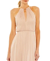 Women's Chain Trim Keyhole Halter Neck A Line Gown