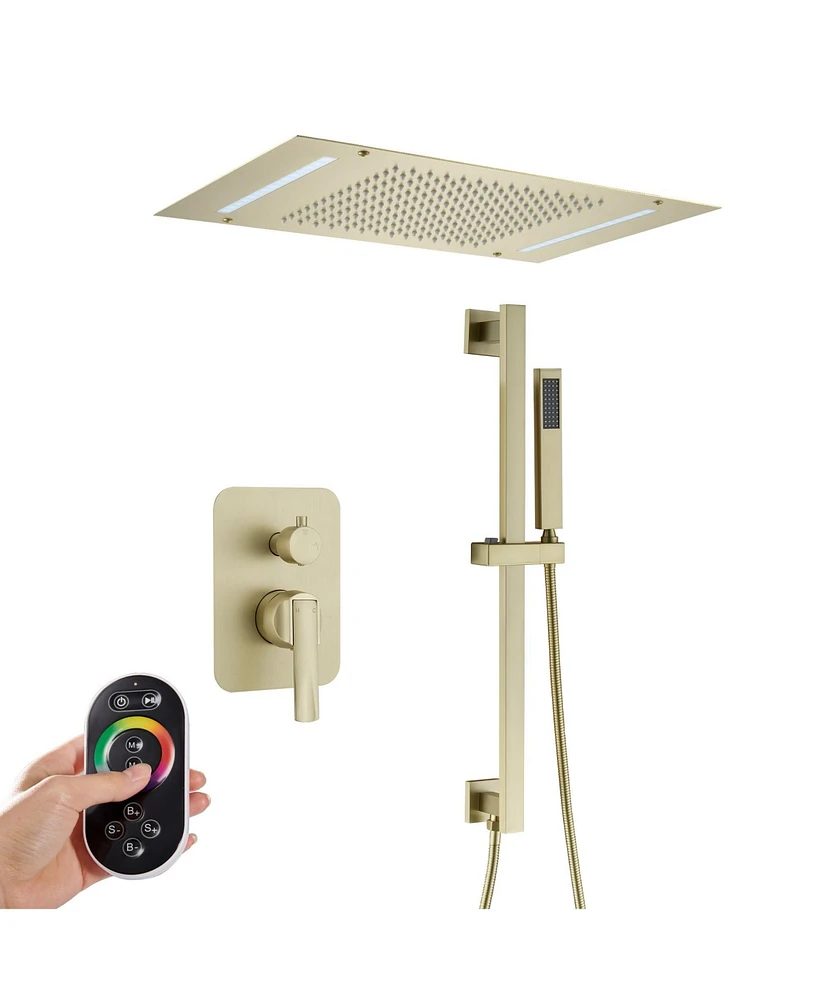 Luxury Shower Faucet with Adjustable Side Bar, 20" x 14" Led Rainfall System, Handheld 59" Hose, Lift Rod Design for Full Family Us