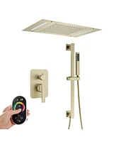 Luxury Shower Faucet with Adjustable Side Bar, 20" x 14" Led Rainfall System, Handheld 59" Hose, Lift Rod Design for Full Family Us