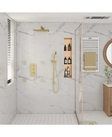 12-Inch Luxury Thermostatic Shower System with Body Jets, Stainless Steel Square Rainfall Head, and Handheld