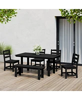 6-Piece Outdoor Hdpe Rectangular Patio Dining Table Set with Bench