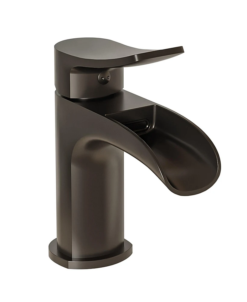 Waterfall Single Handle Single Hole Farmhouse Bathroom Faucet Bathroom Drip-Free Lavatory Rv Sink Faucet in Brushed Gold