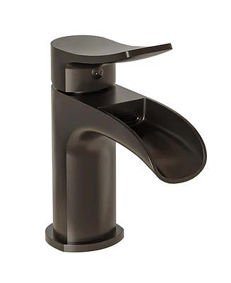 Waterfall Single Handle Single Hole Farmhouse Bathroom Faucet Bathroom Drip-Free Lavatory Rv Sink Faucet in Brushed Gold