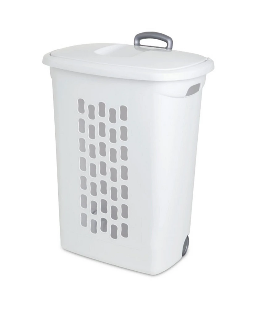 Sterilite White Laundry Hamper With Lift-Top, Wheels, And Pull Handle