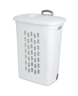 Sterilite White Laundry Hamper With Lift-Top, Wheels, And Pull Handle