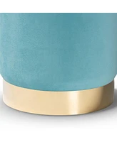 Baxton Studio Chaela Contemporary Glam and Luxe Sky Blue Velvet Fabric Upholstered and Gold Finished Metal Ottoman