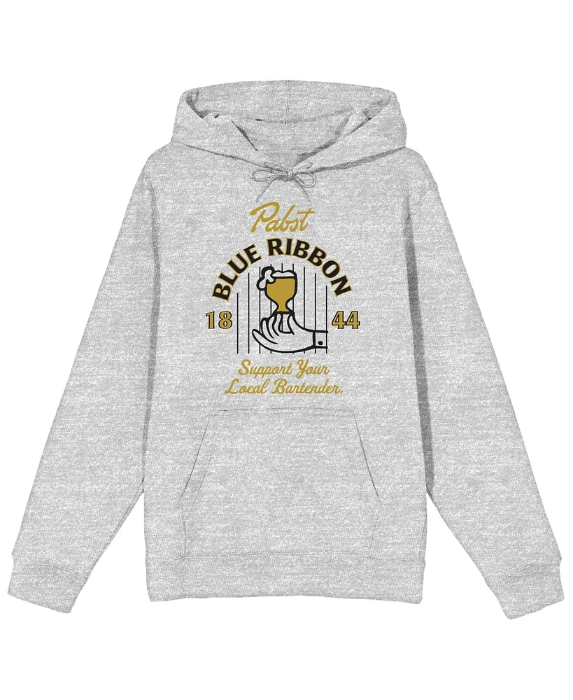 Pabst Blue Ribbon Men's Logo 1844 Support Your Local Bartender Athletic Heather Gray Hoodie-3XL