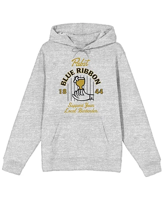 Pabst Blue Ribbon Logo 1844 Support Your Local Bartender Men's Athletic Heather Gray Hoodie-3XL