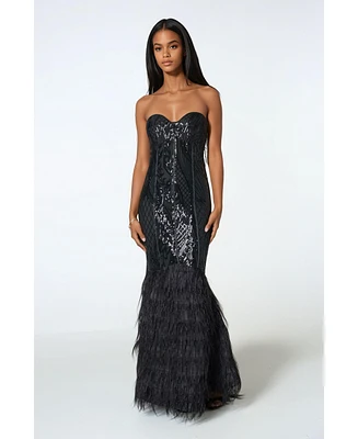 bebe Women's Sequin Feather Gown