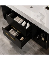 Modern 39.4" Floating Bathroom Vanity with Ceramic Sink and Storage