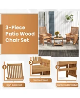 Gymax 3PCS Furniture Set w/ 1.5'' Umbrella Hole Hardwood Table & Chairs Set Patio
