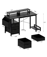 47" Computer Desk with power outlet, Monitor Stands,Shelves, Office Desk/Writing Table/Gaming desk With drawers, Large Side Pocket and Hooks, Easy to