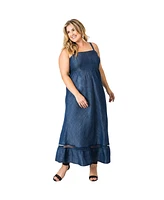 Plus Women's Straps Denim Tencel Maxi Dress