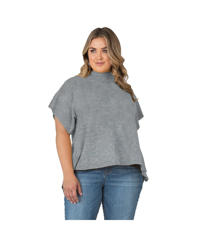 Plus Split Open Back Short Sleeve Turtleneck Cashmere Sweater