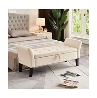 51.5 Inch Velvet Storage Bench with Curved Arms, Upholstered Tufted Ottoman for Bedroom, Entryway, and Living Room-The Pop Home