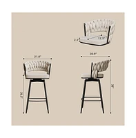 Set of 2 Swivel Bar Stools, 360 Adjustable Counter Height Chairs with Modern Metal Frame-The Pop Home