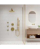 10-Inch Rainfall Shower System with Body Jets, Handheld & Side Spray, Adjustable Lift Rod All-Brass High-Pressure Faucet Set, Brush