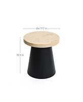 LuxenHome Light Wood Finish Top with Black Base Manufactured Wood Round Side Table