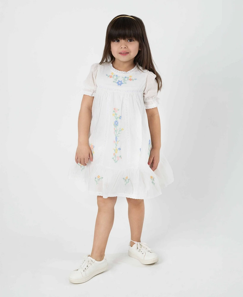 Rare Editions Little and Toddler Girls Cross Stitch Embroidered Dress