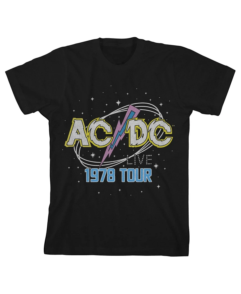 Acdc 1978 World Tour Pop Art Logo Crew Neck Short Sleeve Boys' Black T-shirt-xl