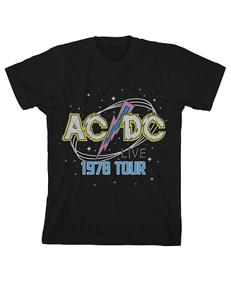 Ac/Dc Boys Acdc 1978 World Tour Pop Art Logo Crew Neck Short Sleeve Black T-shirt-Small