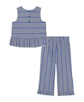 Tommy Hilfiger Toddler and Little Girls 2-Piece Yarn-Dyed Woven Ruffled Pants Set