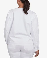 Ruby Rd. Plus Size White Stretch Denim Embroidered Jacket