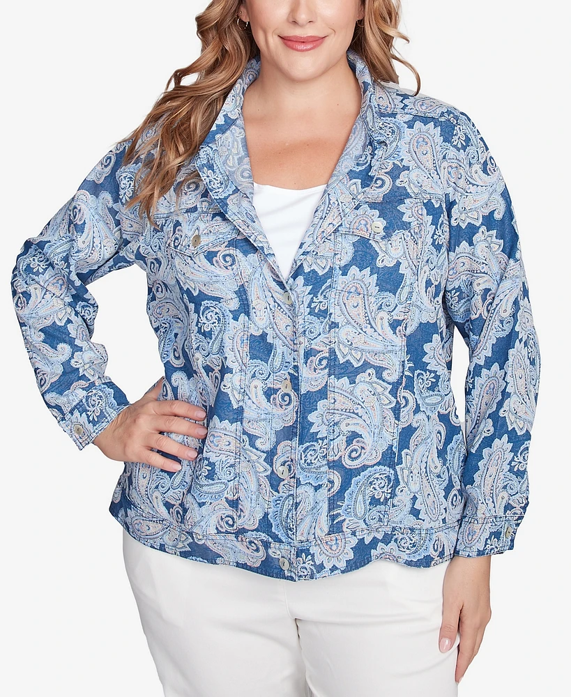 Ruby Rd. Plus Baroque Paisley Soft Button Collared Jacket