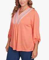 Ruby Rd. Plus Soft Relaxed Textured V-Neck Trim Top